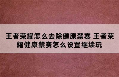 王者荣耀怎么去除健康禁赛 王者荣耀健康禁赛怎么设置继续玩